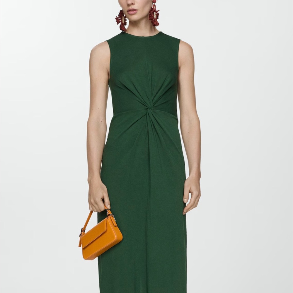 Mango Green Midi Dress with Drape Detail (Size EUR-XL/US-10) - NWT